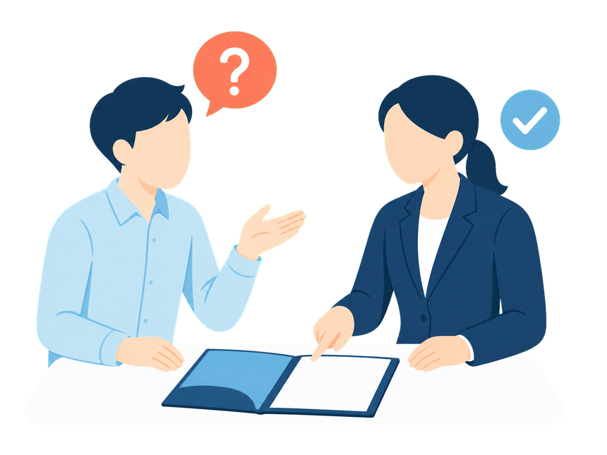 疑問点を担当者に相談するイラスト