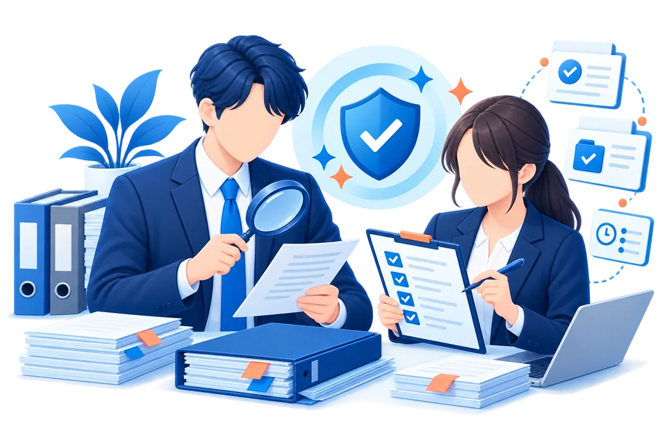 内部監査の確認項目を整理するイラスト