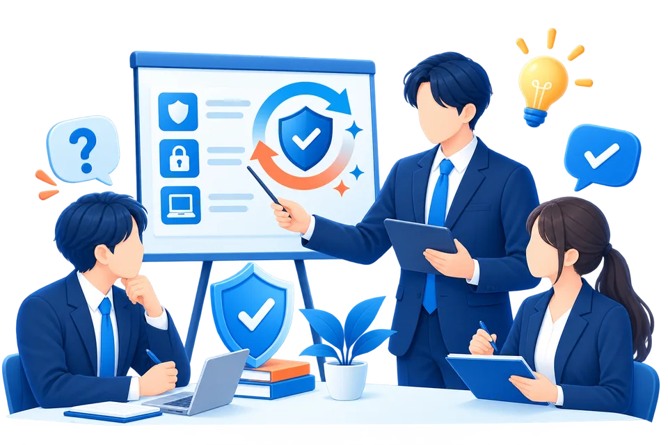 情報セキュリティ教育を受ける担当者のイラスト